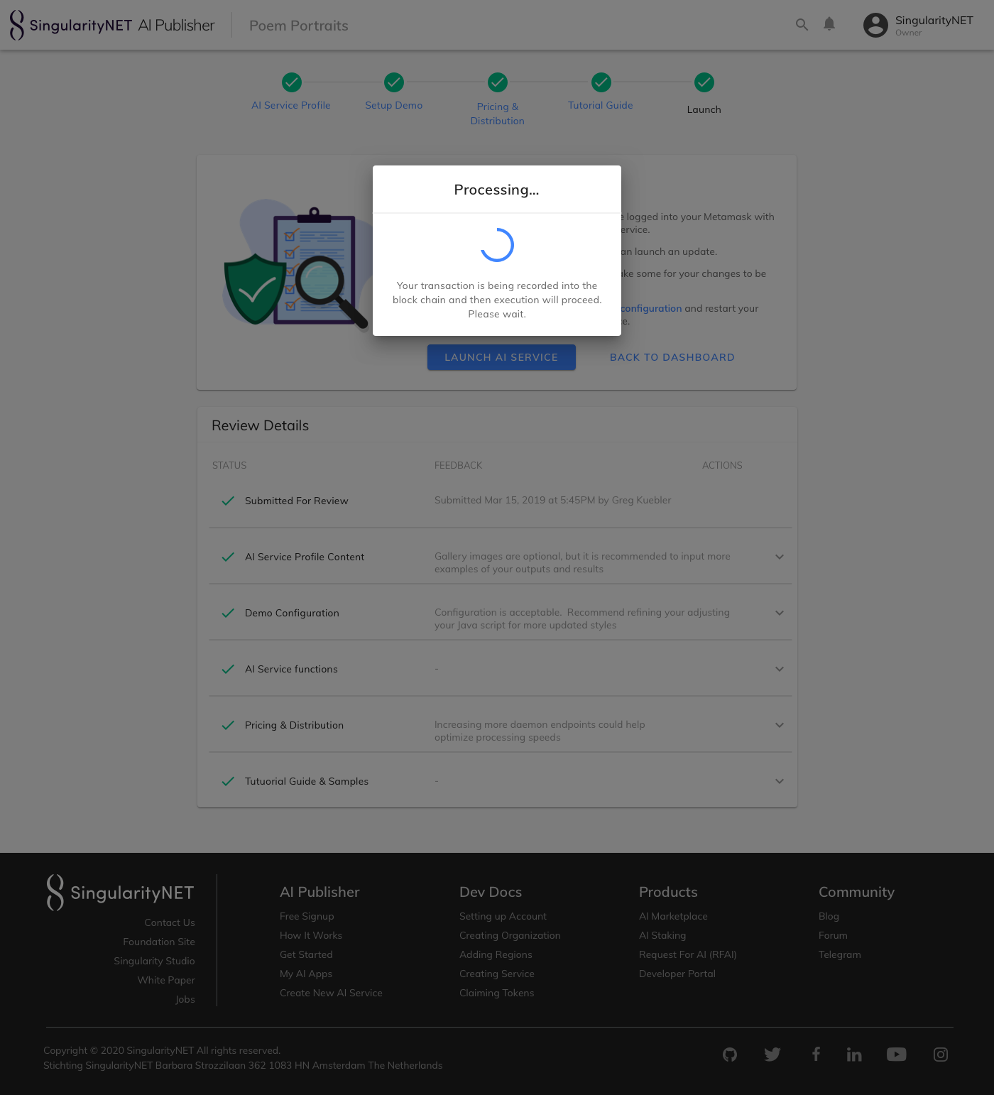 Publish Service on Blockchain
